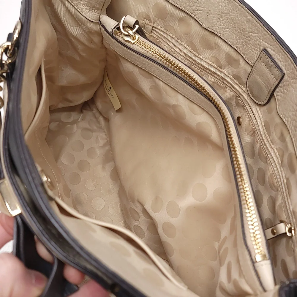 Kate Spade New York‎ Hancock Park Cream Black Leather Bow Tote Shoulder Bag